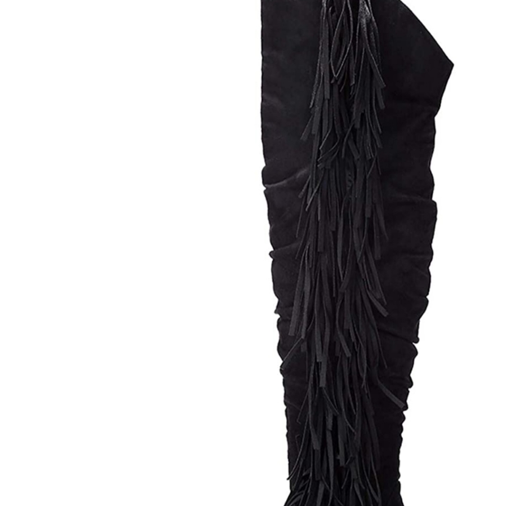 Thigh High Suede Fringe Boots - Picture 2 of 3